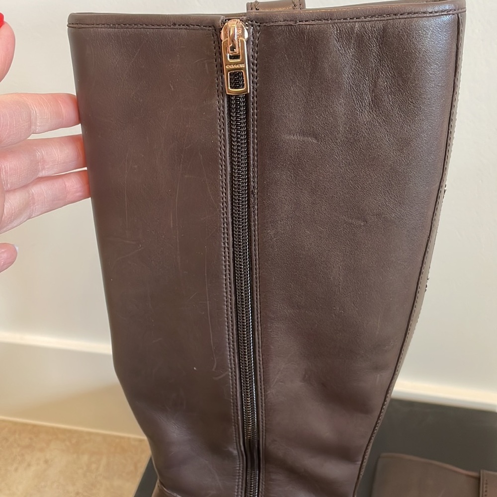 Coach Tall Leather Riding Boots - Dark Brown with Gold Buckle - Picture 4 of 10